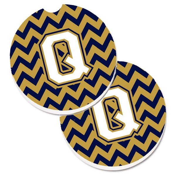 Carolines Treasures Letter Q Chevron Navy Blue and Gold Set of 2 Cup Holder Car Coaster CJ1057-QCARC - main